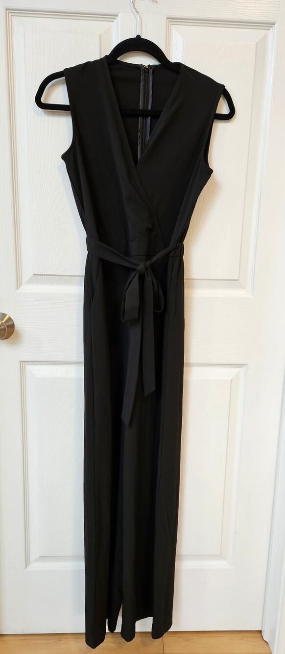 Lulus Right to Dream Black Wide Leg Wrap Jumpsuit M